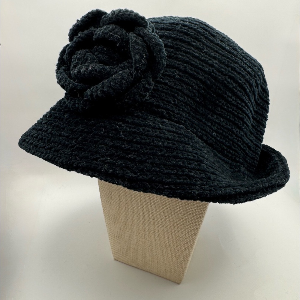 Ann Taylor Black Bucket Hat with Rosette Detail - Picture 7 of 15